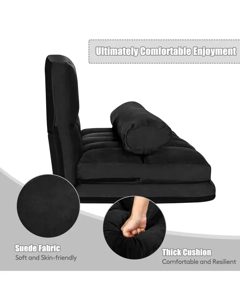 Foldable Floor 6-Position Adjustable Lounge Couch-Black - Black - Floor Chairs