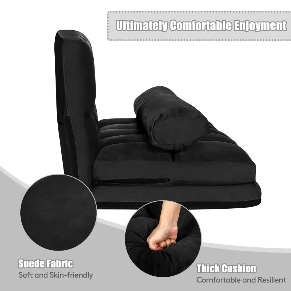 Foldable Floor 6-Position Adjustable Lounge Couch-Black - Black - Floor Chairs