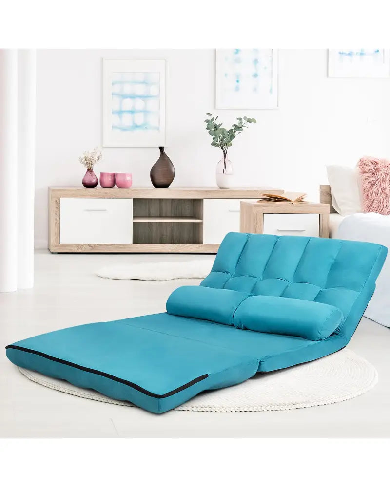 Foldable Floor 6-Position Adjustable Lounge Couch-Blue - Blue - Floor Chairs