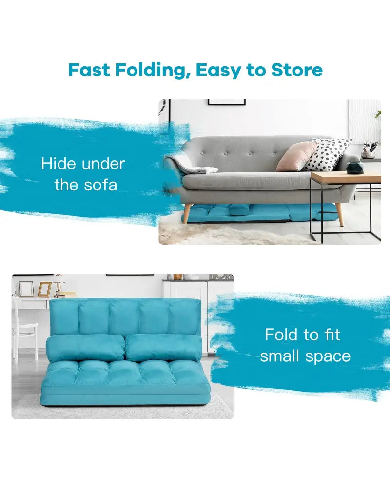 Foldable Floor 6-Position Adjustable Lounge Couch-Blue - Blue - Floor Chairs