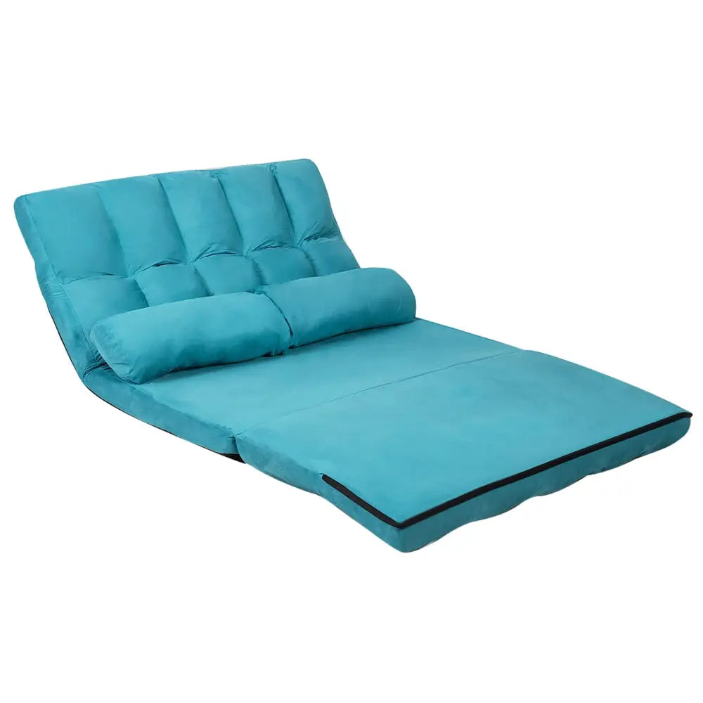 Foldable Floor 6-Position Adjustable Lounge Couch-Blue - Blue - Floor Chairs