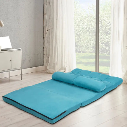 Foldable Floor 6-Position Adjustable Lounge Couch-Blue - Blue - Floor Chairs