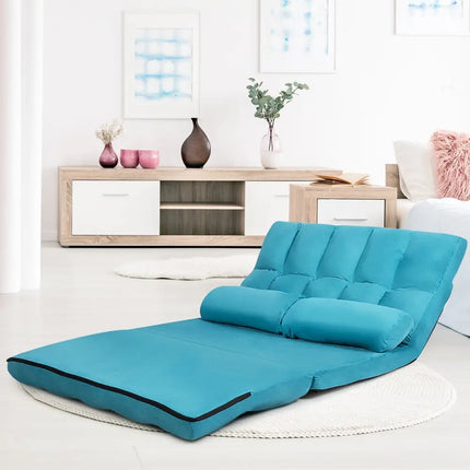 Foldable Floor 6-Position Adjustable Lounge Couch-Blue - Blue - Floor Chairs