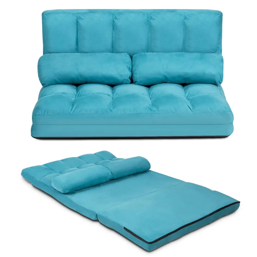 Foldable Floor 6-Position Adjustable Lounge Couch-Blue - Blue - Floor Chairs
