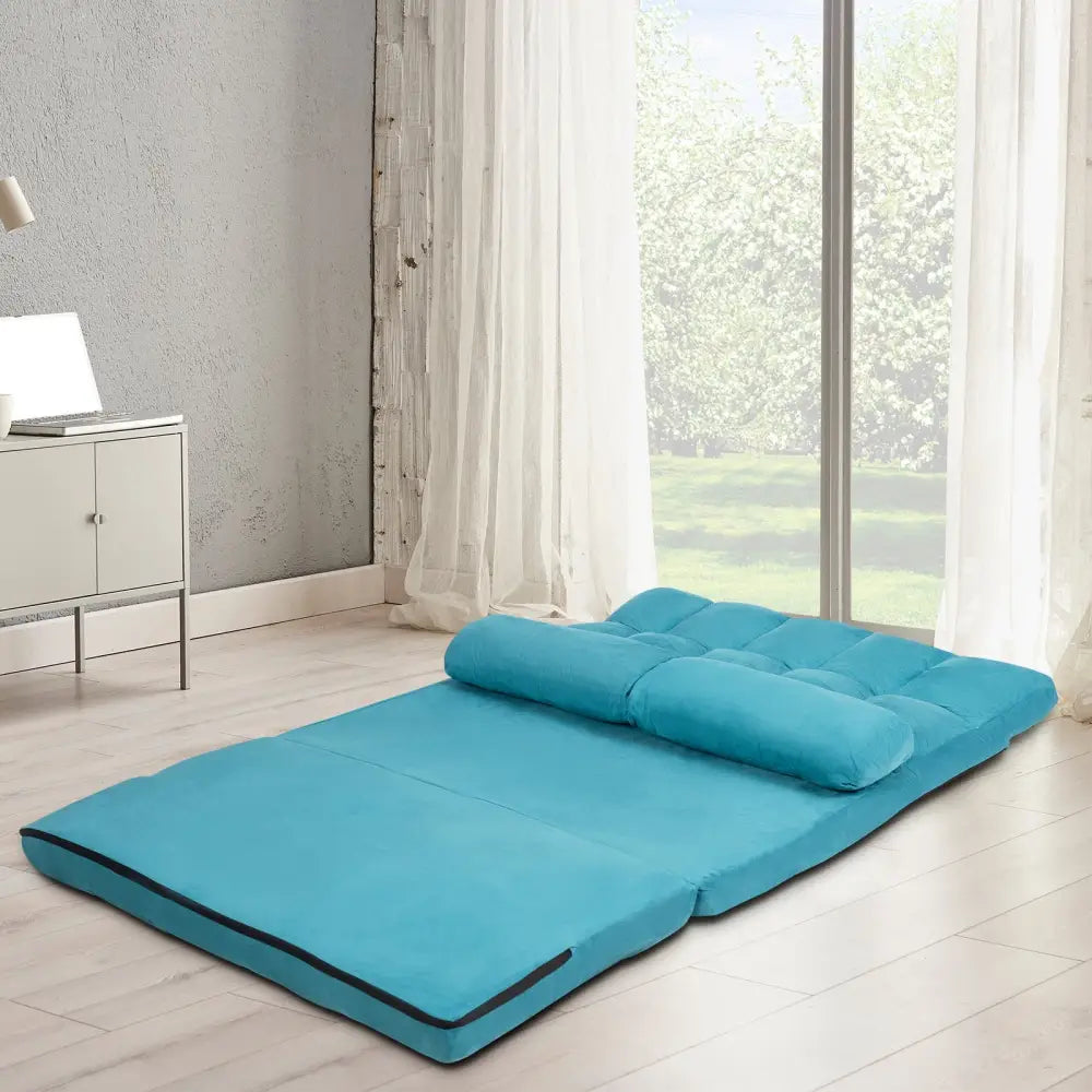 Foldable Floor 6-Position Adjustable Lounge Couch-Blue - Blue - Floor Chairs