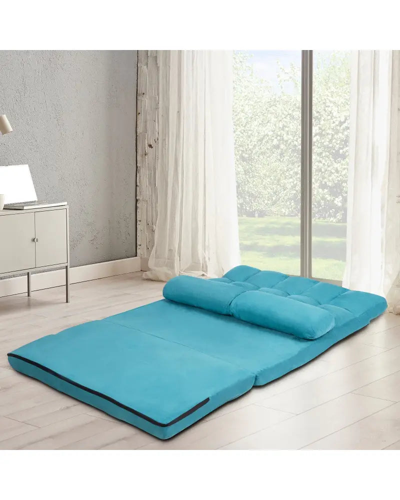 Foldable Floor 6-Position Adjustable Lounge Couch-Blue - Blue - Floor Chairs