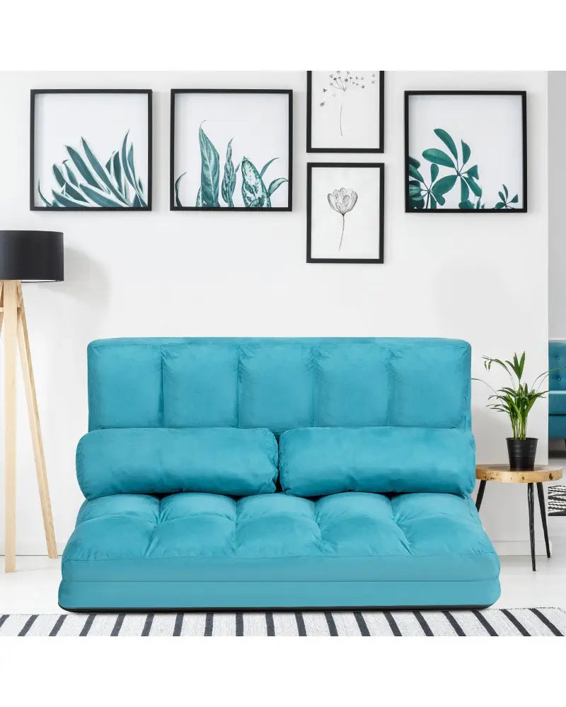 Foldable Floor 6-Position Adjustable Lounge Couch-Blue - Blue - Floor Chairs