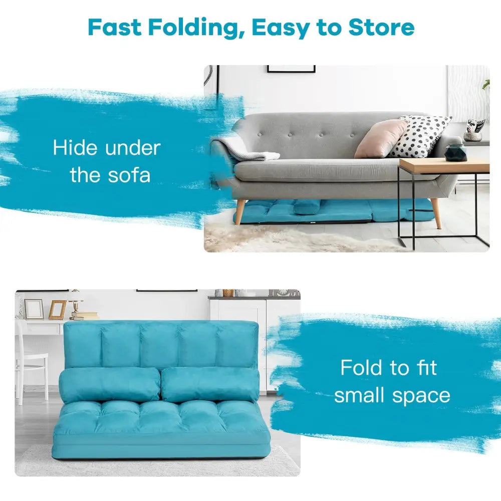 Foldable Floor 6-Position Adjustable Lounge Couch-Blue - Blue - Floor Chairs