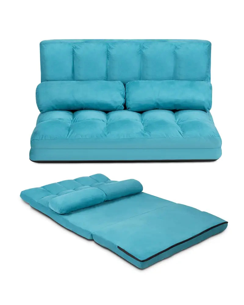 Foldable Floor 6-Position Adjustable Lounge Couch-Blue - Blue - Floor Chairs