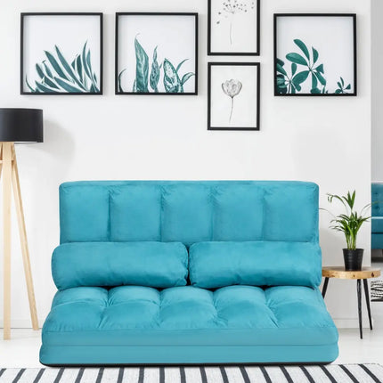 Foldable Floor 6-Position Adjustable Lounge Couch-Blue - Blue - Floor Chairs