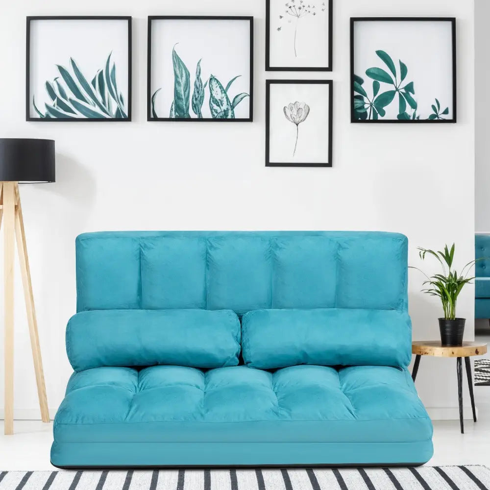 Foldable Floor 6-Position Adjustable Lounge Couch-Blue - Blue - Floor Chairs