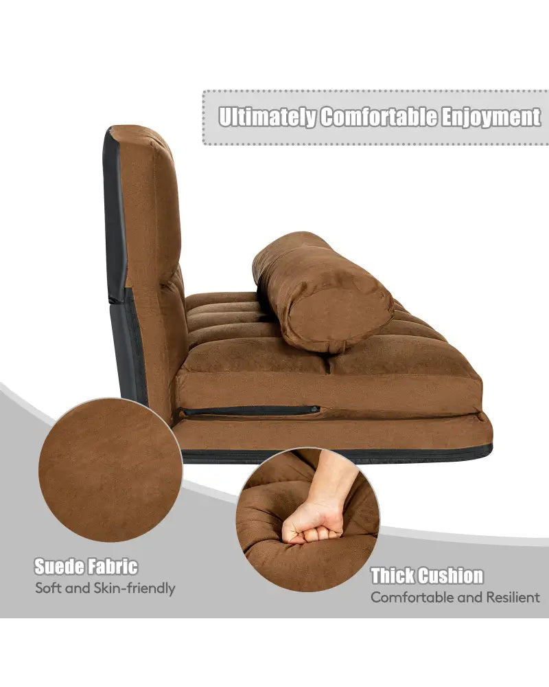 Foldable Floor 6-Position Adjustable Lounge Couch-Brown - Brown - Floor Chairs