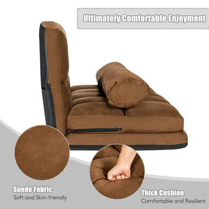 Foldable Floor 6-Position Adjustable Lounge Couch-Brown - Brown - Floor Chairs