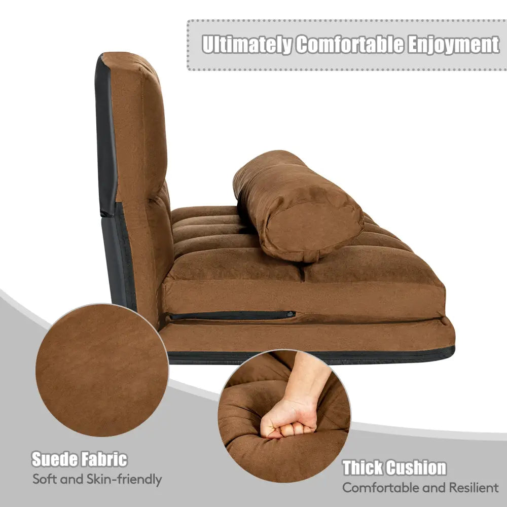 Foldable Floor 6-Position Adjustable Lounge Couch-Brown - Brown - Floor Chairs
