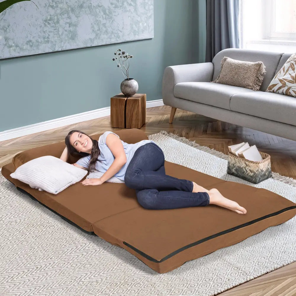 Foldable Floor 6-Position Adjustable Lounge Couch-Brown - Brown - Floor Chairs