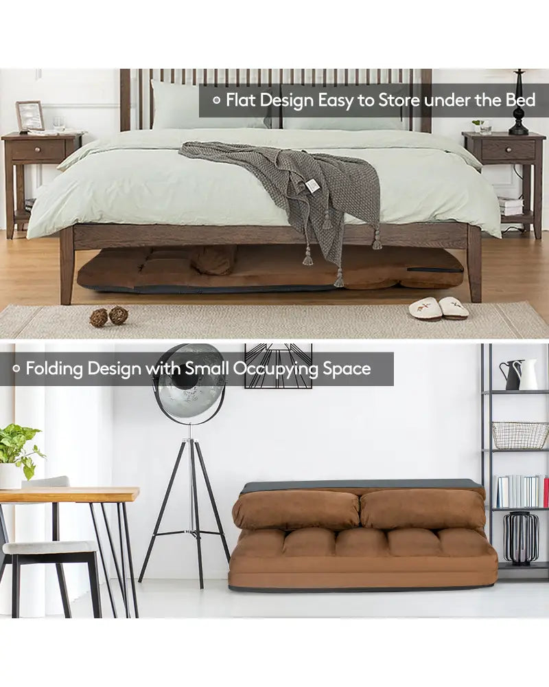 Foldable Floor 6-Position Adjustable Lounge Couch-Brown - Brown - Floor Chairs