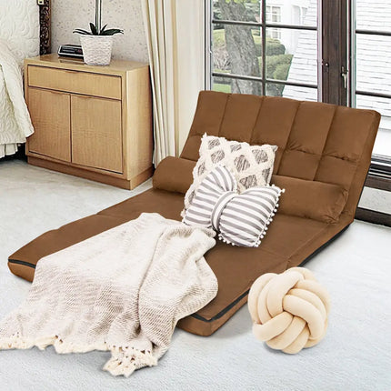 Foldable Floor 6-Position Adjustable Lounge Couch-Brown - Brown - Floor Chairs