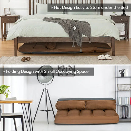 Foldable Floor 6-Position Adjustable Lounge Couch-Brown - Brown - Floor Chairs