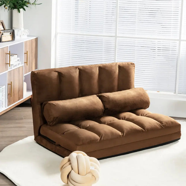 Foldable Floor 6-Position Adjustable Lounge Couch-Brown - Brown - Floor Chairs
