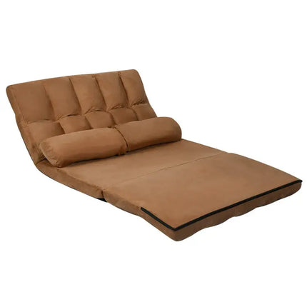 Foldable Floor 6-Position Adjustable Lounge Couch-Brown - Brown - Floor Chairs