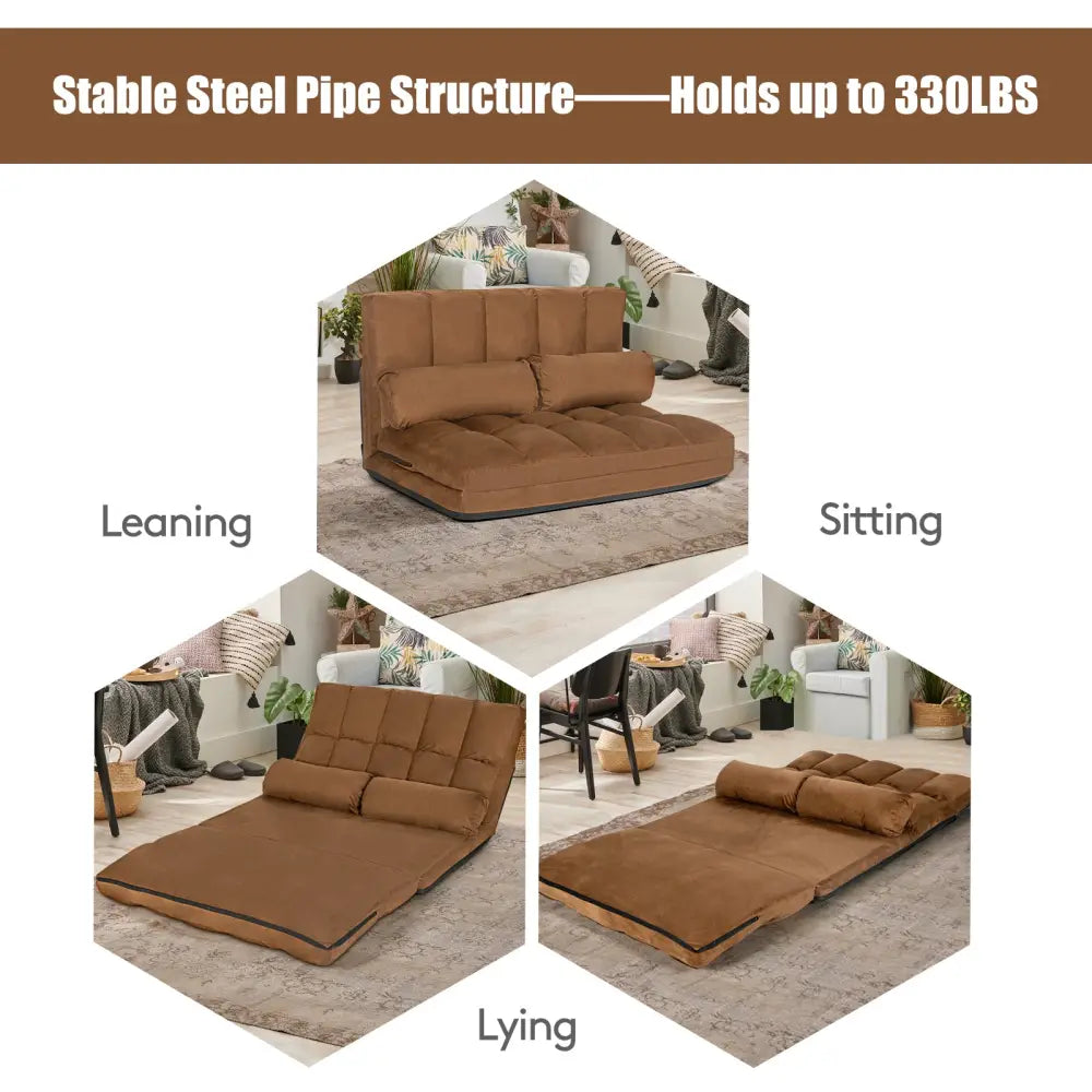 Foldable Floor 6-Position Adjustable Lounge Couch-Brown - Brown - Floor Chairs
