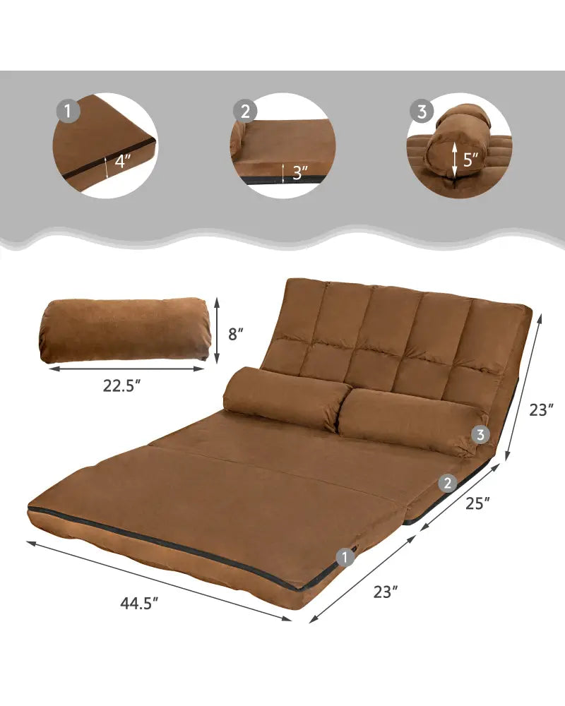 Foldable Floor 6-Position Adjustable Lounge Couch-Brown - Brown - Floor Chairs