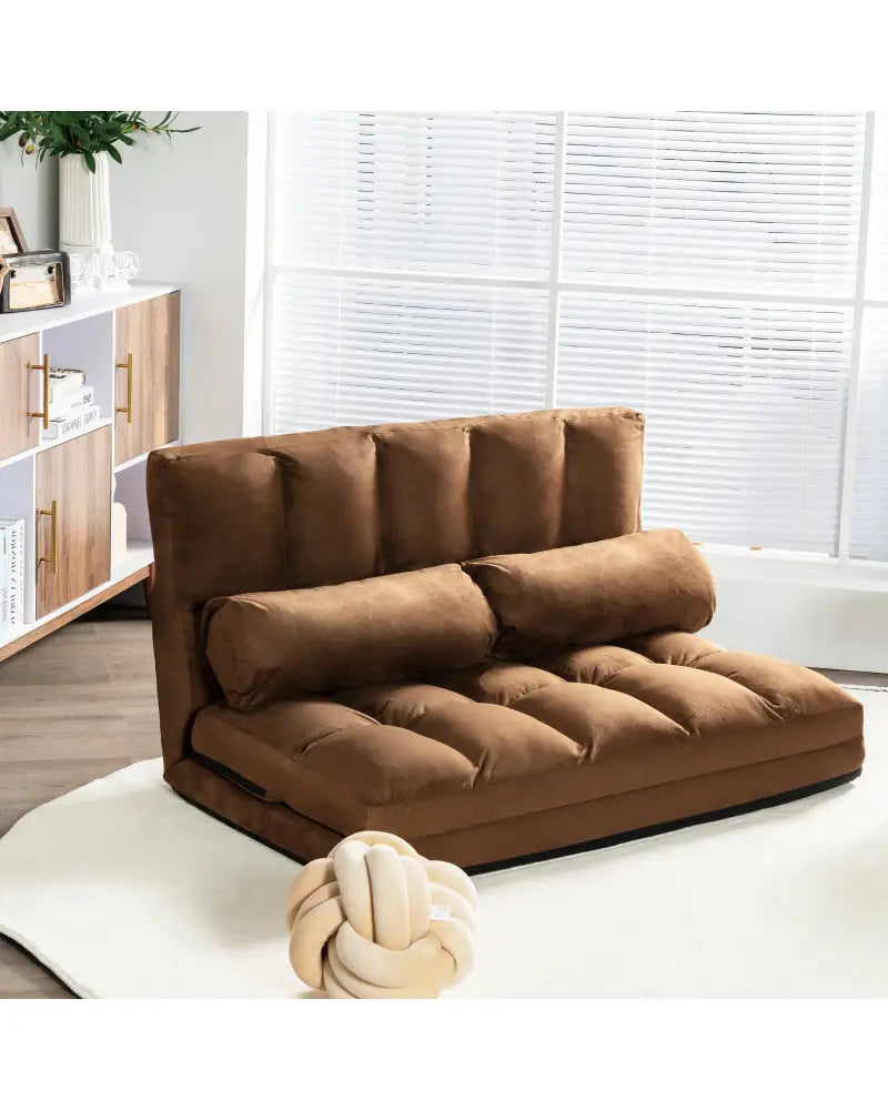 Foldable Floor 6-Position Adjustable Lounge Couch-Brown - Brown - Floor Chairs
