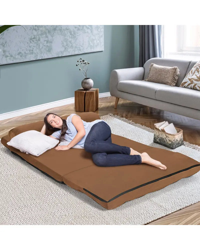 Foldable Floor 6-Position Adjustable Lounge Couch-Brown - Brown - Floor Chairs