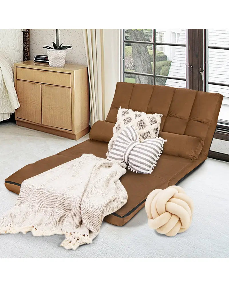 Foldable Floor 6-Position Adjustable Lounge Couch-Brown - Brown - Floor Chairs