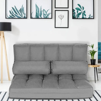 Foldable Floor 6-Position Adjustable Lounge Couch-Gray - Gray - Floor Chairs