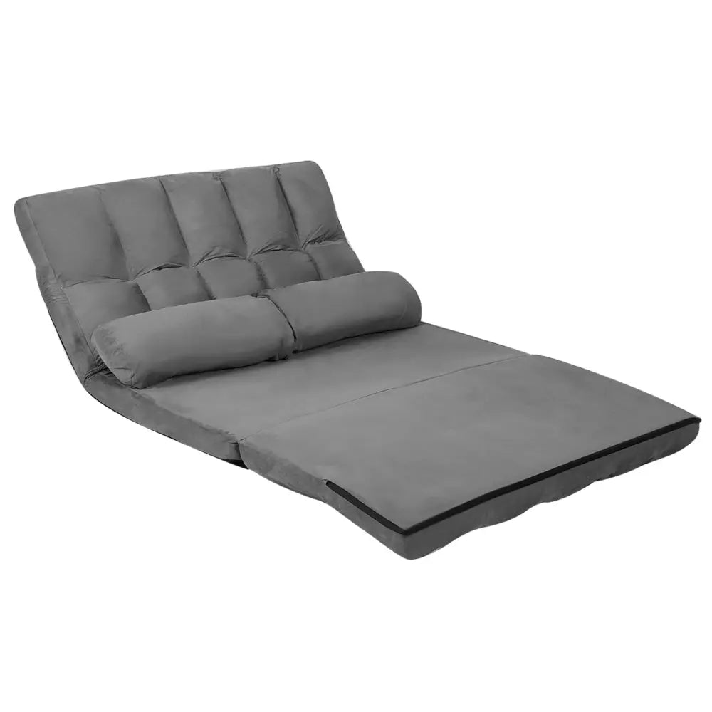 Foldable Floor 6-Position Adjustable Lounge Couch-Gray - Gray - Floor Chairs
