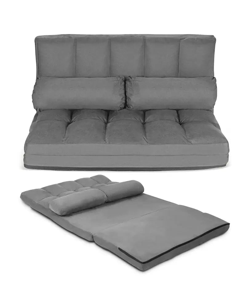 Foldable Floor 6-Position Adjustable Lounge Couch-Gray - Gray - Floor Chairs