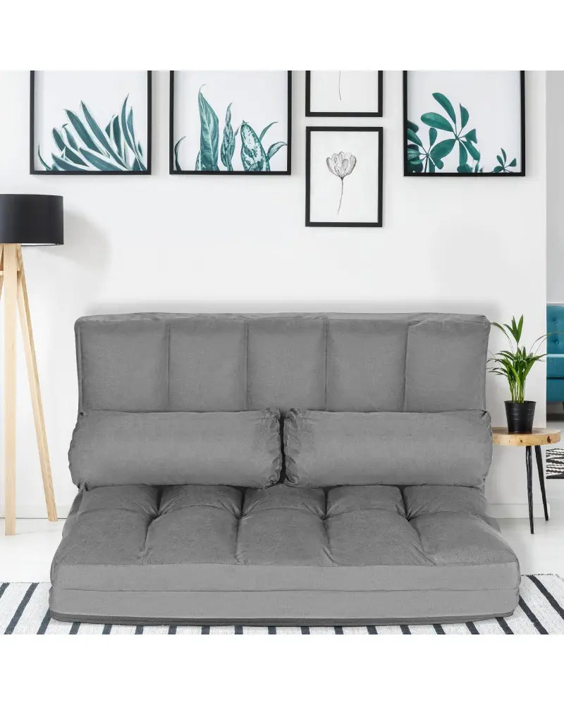 Foldable Floor 6-Position Adjustable Lounge Couch-Gray - Gray - Floor Chairs