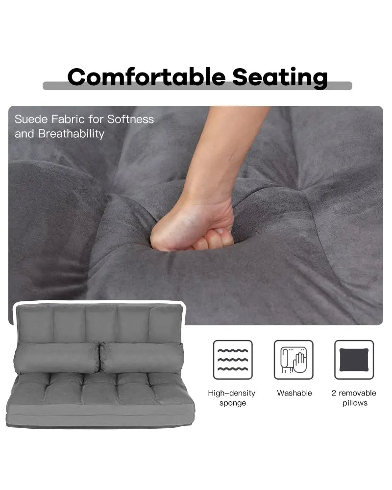 Foldable Floor 6-Position Adjustable Lounge Couch-Gray - Gray - Floor Chairs