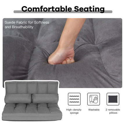 Foldable Floor 6-Position Adjustable Lounge Couch-Gray - Gray - Floor Chairs