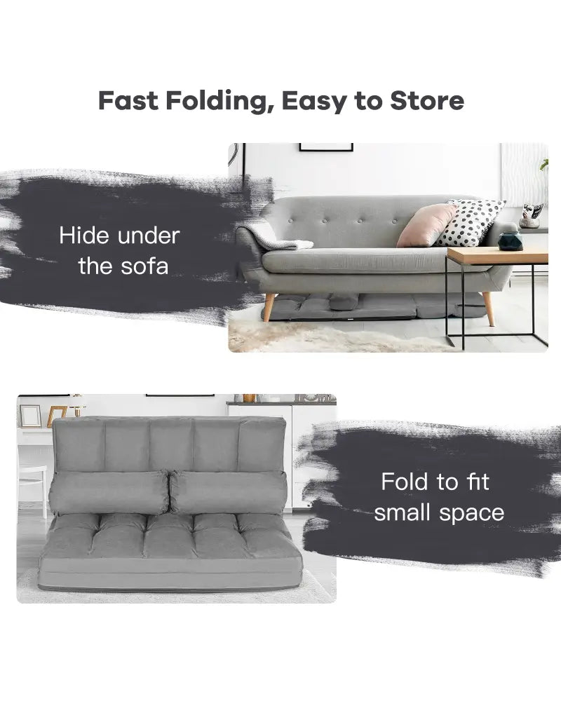 Foldable Floor 6-Position Adjustable Lounge Couch-Gray - Gray - Floor Chairs