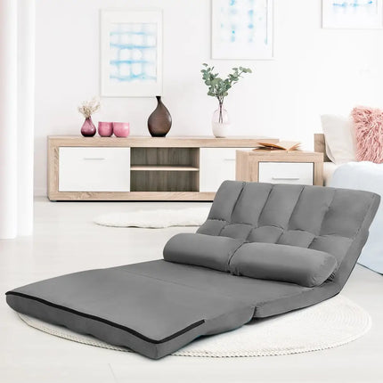 Foldable Floor 6-Position Adjustable Lounge Couch-Gray - Gray - Floor Chairs