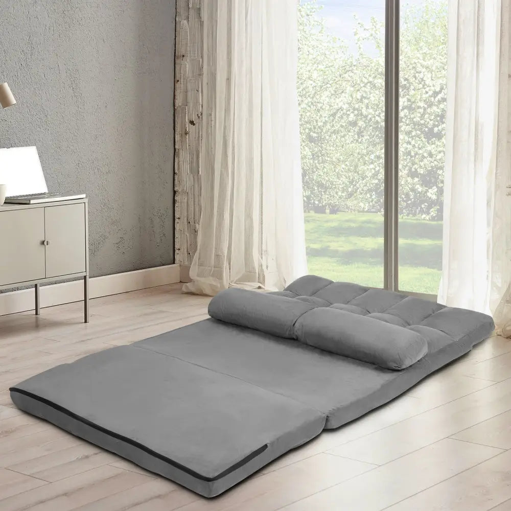 Foldable Floor 6-Position Adjustable Lounge Couch-Gray - Gray - Floor Chairs