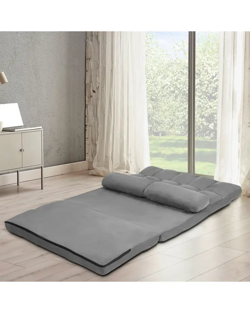 Foldable Floor 6-Position Adjustable Lounge Couch-Gray - Gray - Floor Chairs