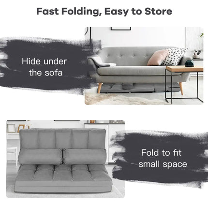 Foldable Floor 6-Position Adjustable Lounge Couch-Gray - Gray - Floor Chairs