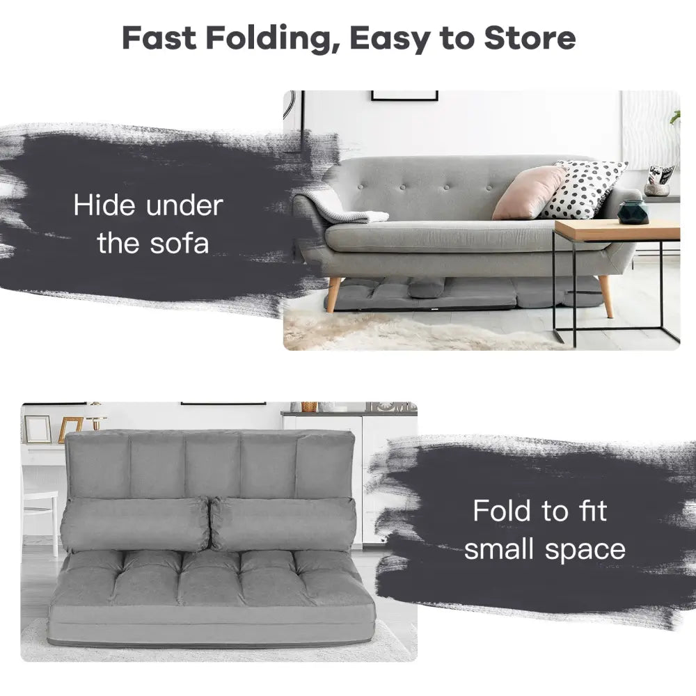 Foldable Floor 6-Position Adjustable Lounge Couch-Gray - Gray - Floor Chairs