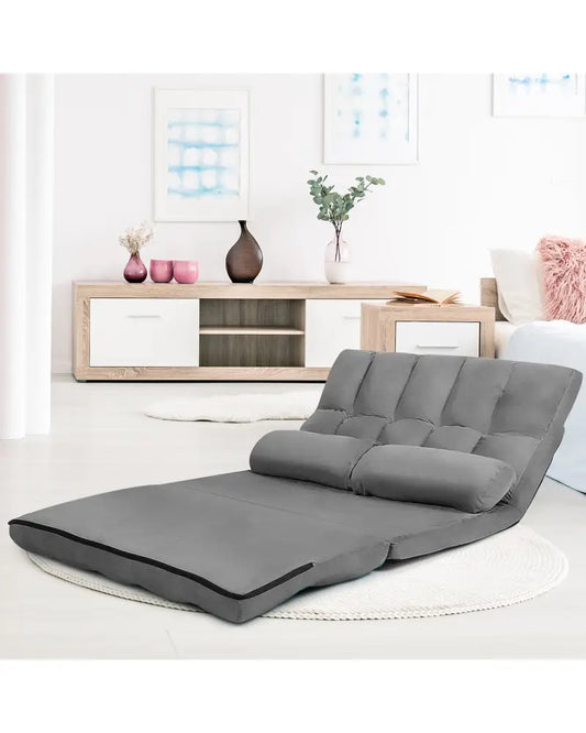 Foldable Floor 6-Position Adjustable Lounge Couch-Gray - Gray - Floor Chairs