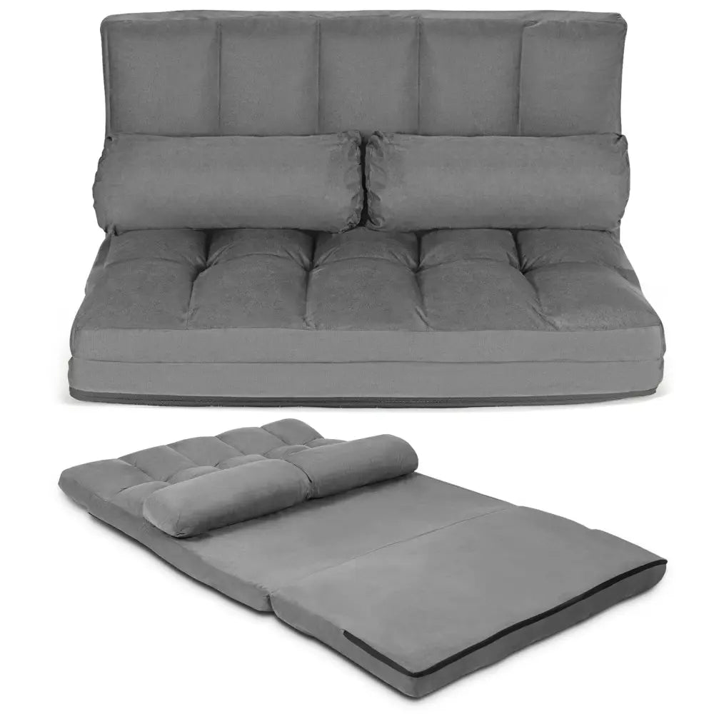 Foldable Floor 6-Position Adjustable Lounge Couch-Gray - Gray - Floor Chairs