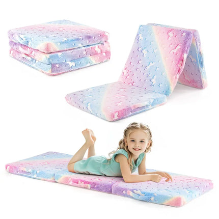 Foldable Floor Mattress for Kids with Washable Flannel Cover-Multicolor - Multicolor - Mattresses
