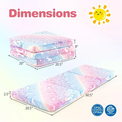 Foldable Floor Mattress for Kids with Washable Flannel Cover-Multicolor - Multicolor - Mattresses
