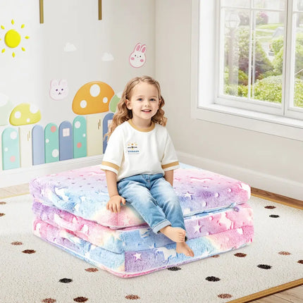 Foldable Floor Mattress for Kids with Washable Flannel Cover-Multicolor - Multicolor - Mattresses