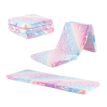 Foldable Floor Mattress for Kids with Washable Flannel Cover-Multicolor - Multicolor - Mattresses