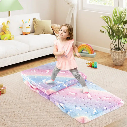 Foldable Floor Mattress for Kids with Washable Flannel Cover-Multicolor - Multicolor - Mattresses