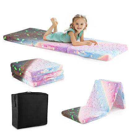 Foldable Floor Mattress for Kids with Washable Flannel Cover-Multicolor - Multicolor - Mattresses