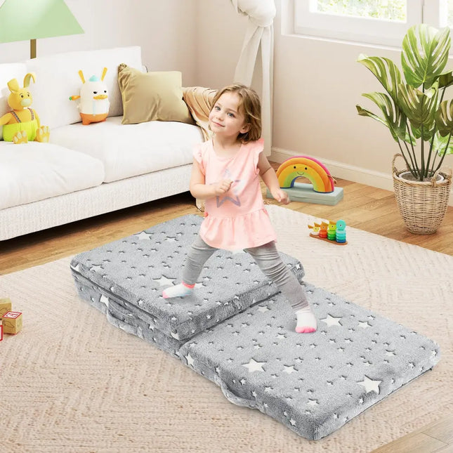 Foldable Floor Mattress for Kids with Washable Flannel Cover-Dark Gray - Dark Gray - Mattresses